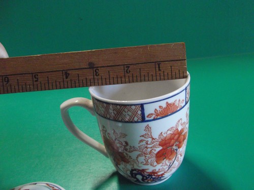 Vintage tea cups with lid Hand Painted? Orange Flower Thin Vines - Picture 7 of 12