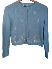 Vintage Sostanza  Green Angora Rabbit Hair Blend Sequins Cardigan Sweater