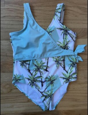 One Piece Bathing Suit Palm Tree Pattern Girl's Size 12*