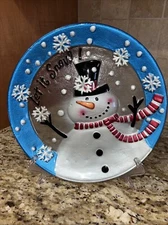 Rite Aid “Let It snow” Snowman 11.25” Holiday Plate With Stand “decoration Only”