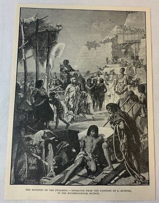1895 magazine engraving ~ BUILDING OF THE PYRAMIDS ~ G Richter