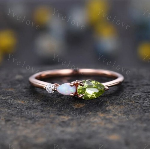 Peridot Opal Ring,Pear Cut moissanite ring 925 sterling silver Ring,women ring - Bild 8 von 14