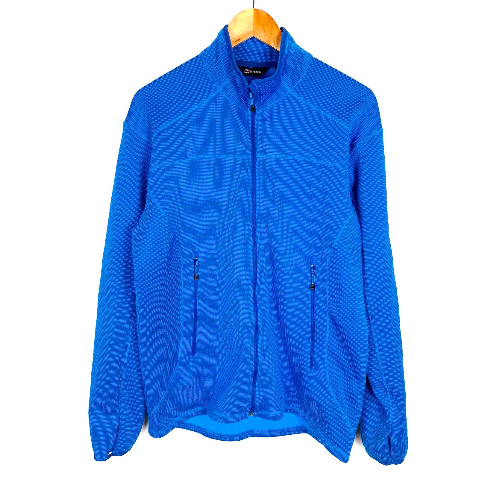 BERGHAUS Jumper Talla L Poliéster Cremallera Completa Azul Cuello Alto Ropa D...
