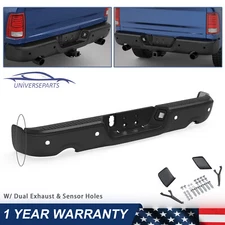 Black Rear Separated Bumper For 09-18 Dodge Ram 1500 w/ Dual Exhaust Sensor Hole