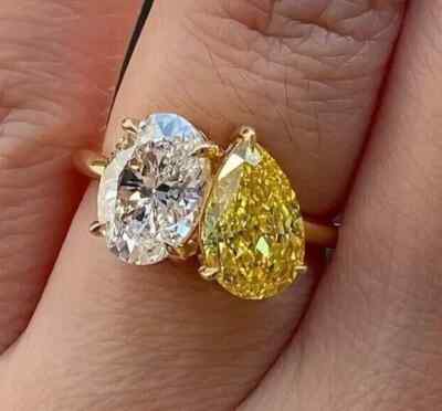 3Ct Oval Cut Lab-Created Diamond Two Stone For Ledie Ring 14K Yellow Gold Plated