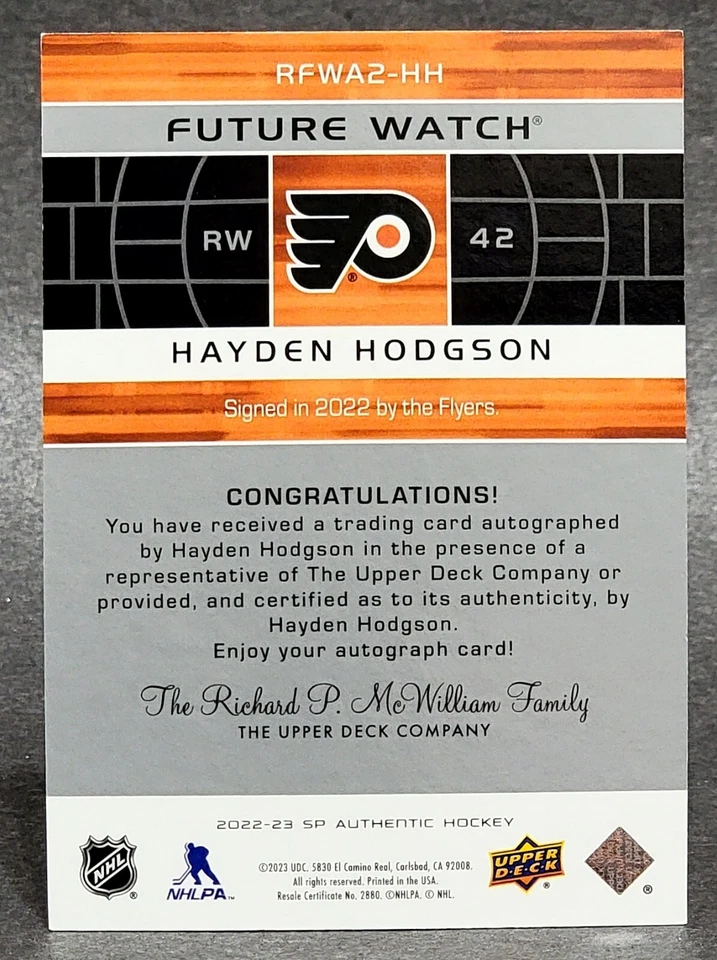 2022-23 SP Authentic '02-03 Retro Future Watch #RFWA2-HH Hayden Hodgson 25/399 - Image 2 of 2