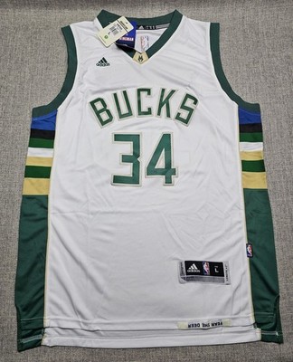 Milwaukee Bucks Jersey Mens Large White NBA Basketball Antetokounmpo 34 Adidas