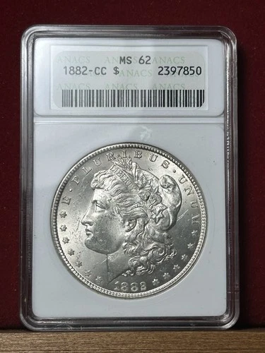1882-CC MS62 $1 Morgan Silver Dollar - Old vintage ANACS soapbox holder