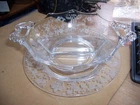 DEPRESSION ERA CAMBRIDGE DIVIDED RELISH BOWL & UNDERPLATE IN ETCHED  ROSE POINT