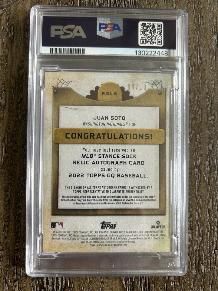 Juan Soto 2022 Topps Gypsy Queen Auto Sock Relic /10 PSA 8 Rare 1 of 10 - Image 2 of 2
