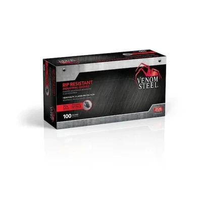 FREE SHIPPING! VENOM STEEL Nitrile Gloves Rip Resistant Size Fits Most 100 CT