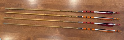 Lot Of 4 Black Eagle  Vintage  Fletched/Crested Wooden Arrows - Gently Used