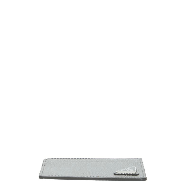 Prada Triangular Logo Plate Silver Leather Card C… - image 3