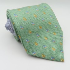 Tommy Hilfiger Tie Silk Green Blue Sailboats 3.5" Wide 58" Long USA Two Toned