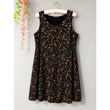 Time and Tru Black Floral Sleeveless Midi Dress Size XL 16–18
