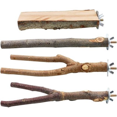 Natural Wood Bird Perches, 4Pcs Chewing Stick Bird Stand Branches for Cage