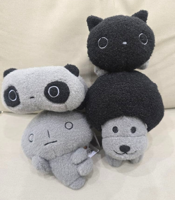 San-x All-Stars Fluffy Black Color Afro Ken Dog Plush Toy Doll Set