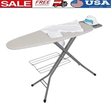 Freestanding Ironing Board Adjustable Height Wide Top Iron Rest Portable Storage