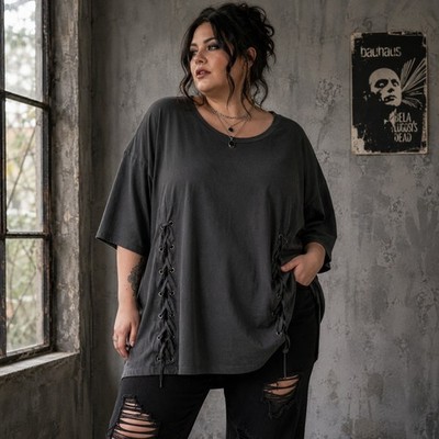 Torrid Womens Oversized Grommet Tunic Top Plus Size 3X Goth Grunge Boho
