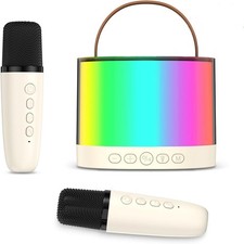 Mini Bluetooth Speaker with 2 Wireless Microphones for Girls Boys Family Party