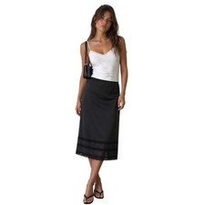 SEARS VTG Black Slip Skirt Lace Trim Satin Midi Skirt Minimalist Clean Girl S