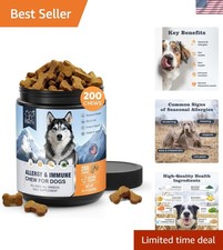 Dog Allergy Chews 200 Treats, Allergy  Itch Skin Relief Omega 3 Fish Oil Pro...