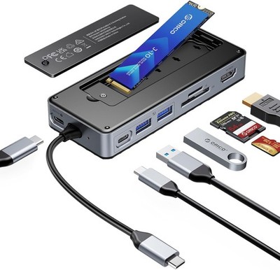 ORICO 8-in-1 USB C Docking Station mit M.2 SSD Gehäuse USB C Hub mit M.2 Gehäuse