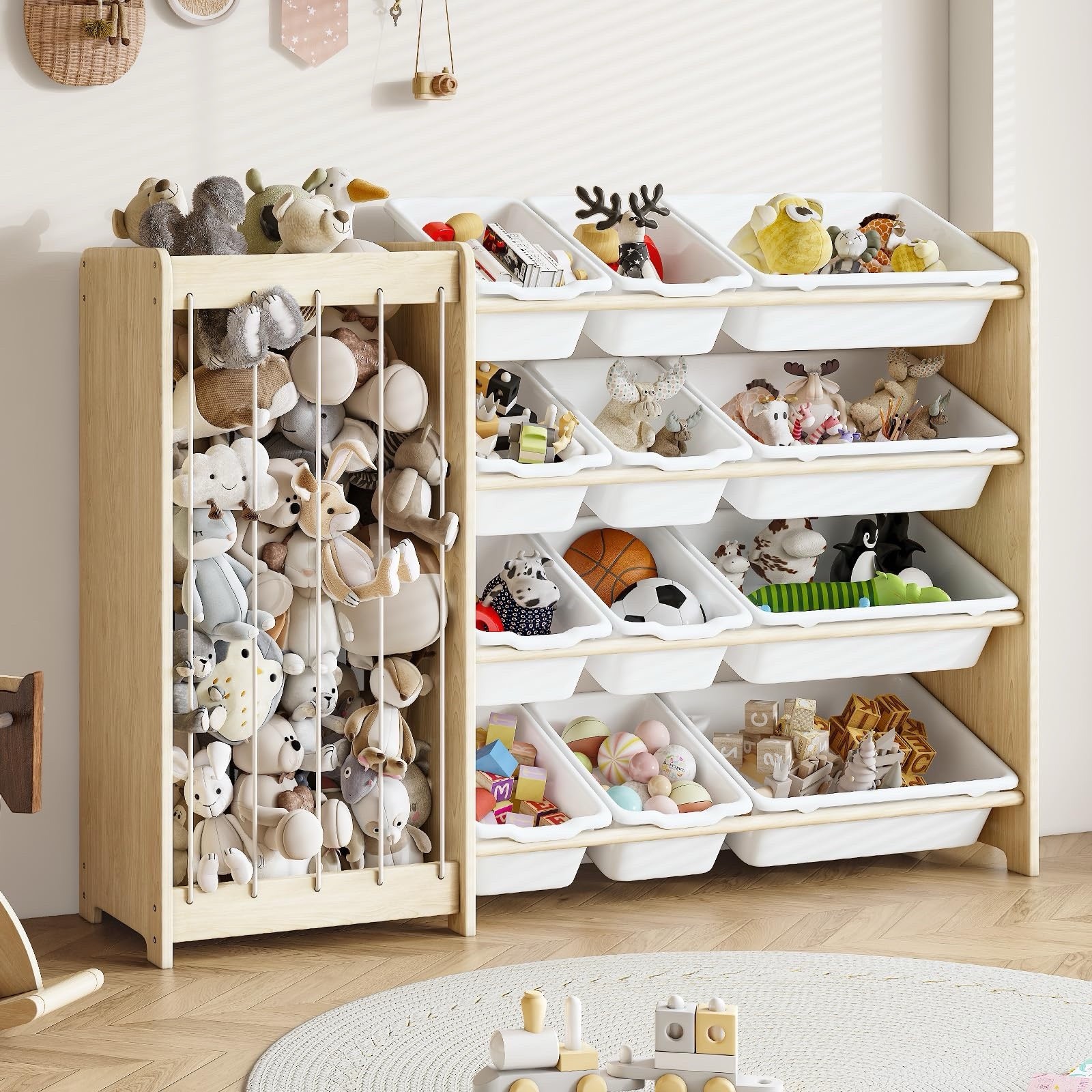 EXPERLAM Kids Toy Storage Organizer, 2-in-1 Stuffed Animal Storage