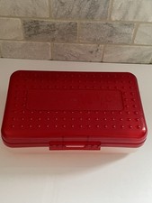 Vintage 90s Spacemaker Plastic Pencil Box Case Red Top Frosted Clear Bottom