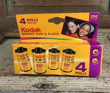 Vtg Kodak GOLD 200 ISO 24 Exp. Film Roll 4 Pack 35mm Film Sealed Expired 12/2004