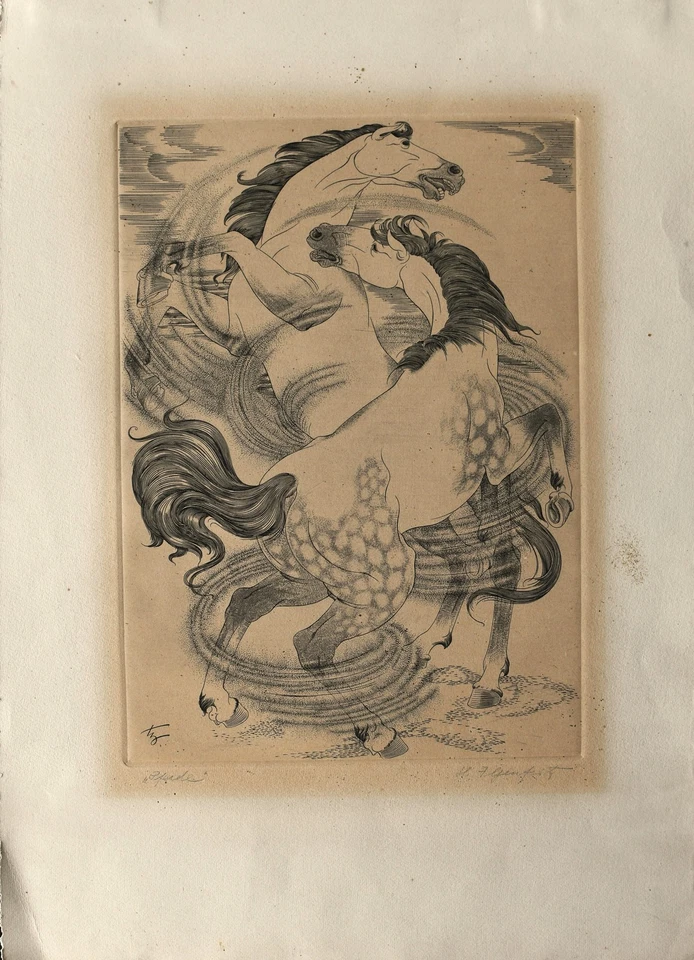 Heinrich Ilgenfritz Kupferstich Pferde Original Grafik signiert Nachlassstempel - Bild 4 von 4