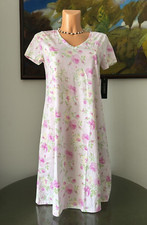 NWT LAUREN Ralph Lauren Pink Floral Cotton Short-Sleeve Nightgown, sz L