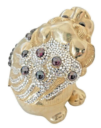 Judith Leiber Chinese FooDog Gem Gold Red Minaudiere Evening Bag Dragon Vintage - Imagen 8 de 11