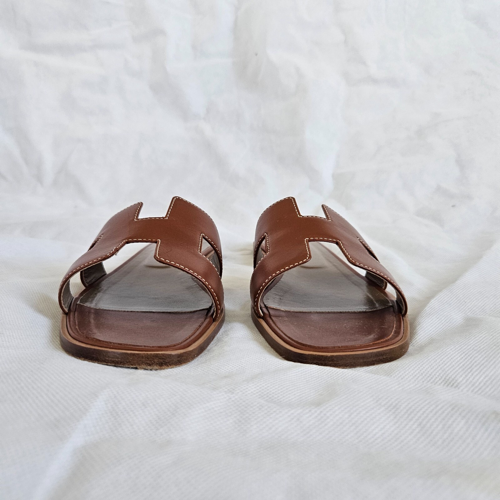 Hermes Oran Brown Leather Sandals