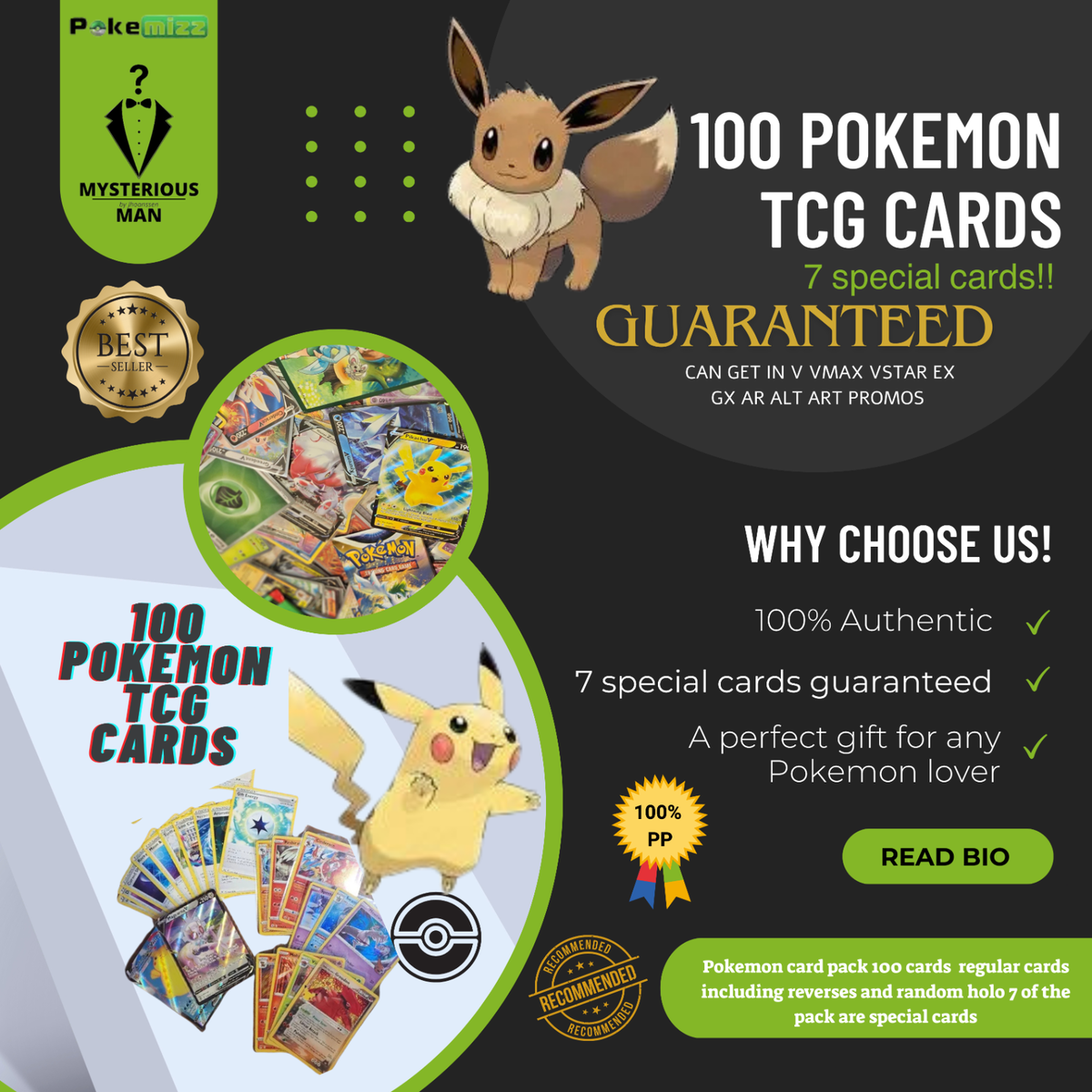 Pokemon Card Lot X100 OFFICIAL TCG Cards + 7Ultra Rare Pokemon Card Lot X100 OFFICIAL TCG Cards + 7Ultra Rare