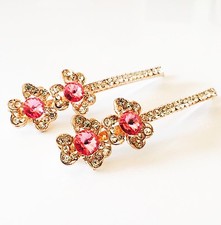 USA Bobby Pin Using Swarovski Crystal Hair Clip Hairpin Flower Bridal Pink M19