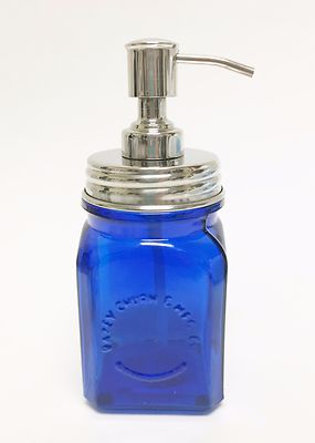 NEW PARADIGM ROYAL,NAVY BLUE GLASS+SILVER TOP,PUMP SQUARE SOAP+LOTION DISPENSER