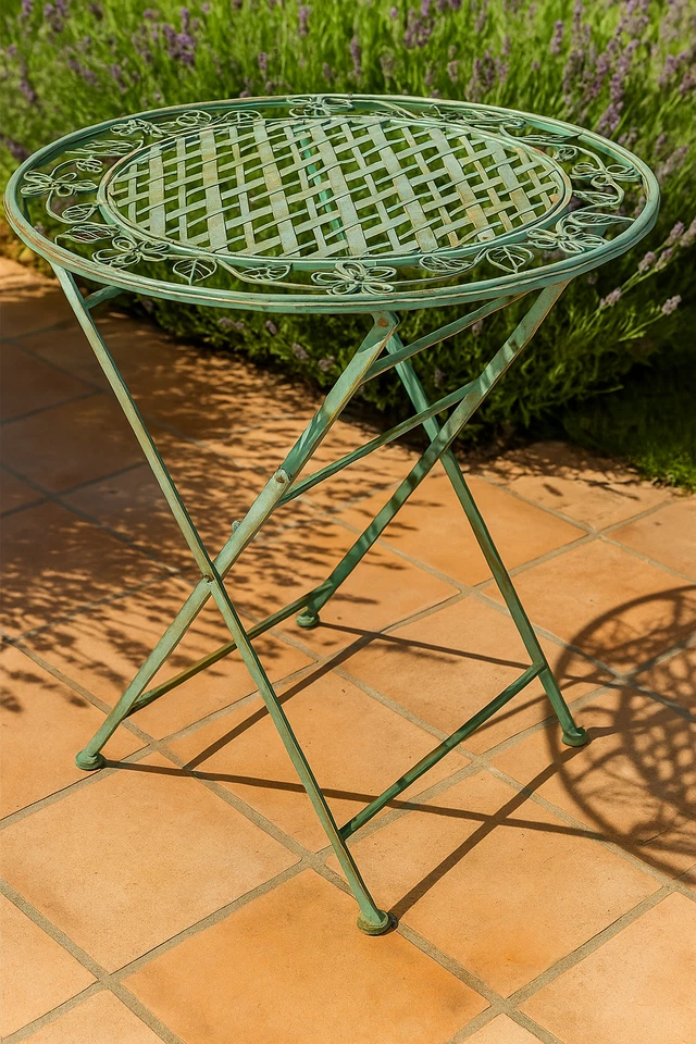 Gartentisch Landhausstil Metall Tisch Antik Eisentisch Klapptisch Balkontisch - Bild 2 von 4