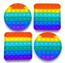Push Pop Bubble Fidget Toy Stress Reliever Rainbow 4-Pack Squares Circles