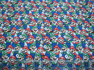 1 Yard Cotton Fabric - Springs Creative Nintendo Mario & Luigi Packed Gray