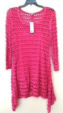 NEW LINEA DOMANI NET PINK,FUCHSIA FABRIC 2 PC SET CUT OUT BLOUSE,TUNIC+TANK-MED
