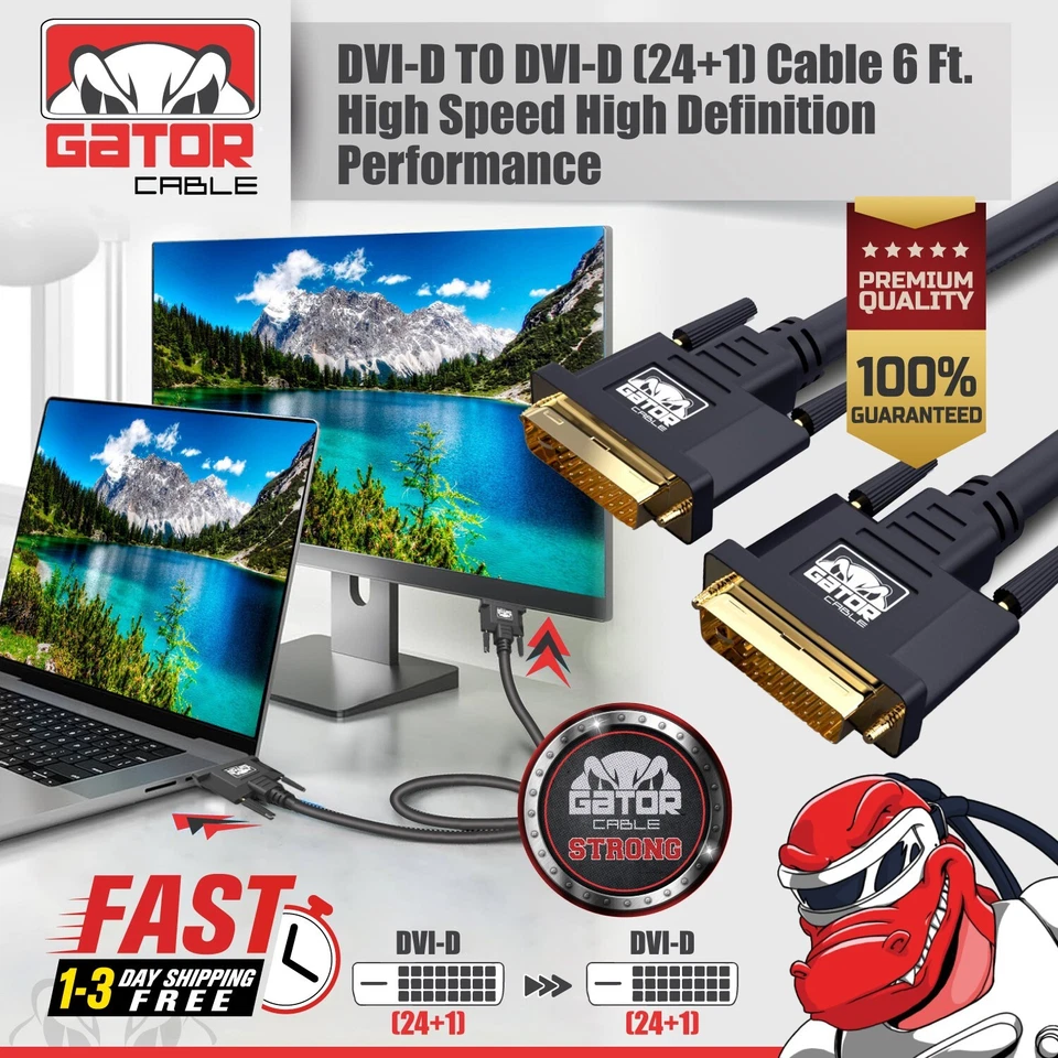 DVI-D to DVI-D Cable Dual Link 24+1 Male Video Cable Adapter Gold Plated 6FT - Image 4 of 4