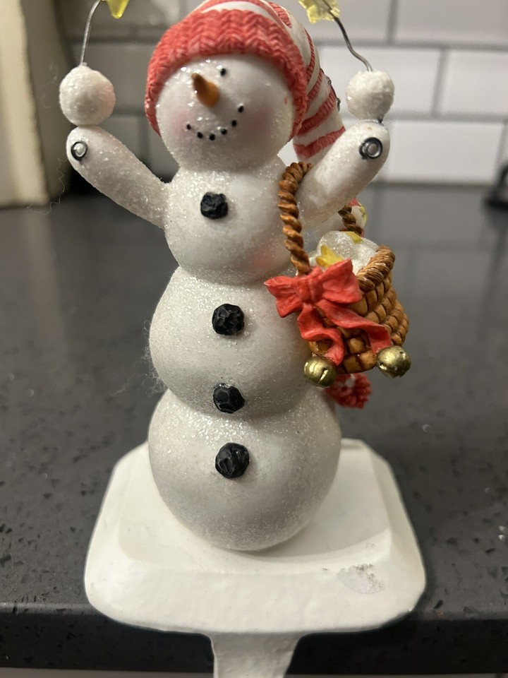 Hallmark Snowman Stocking Holder Fireplace Mantle Stars Christmas