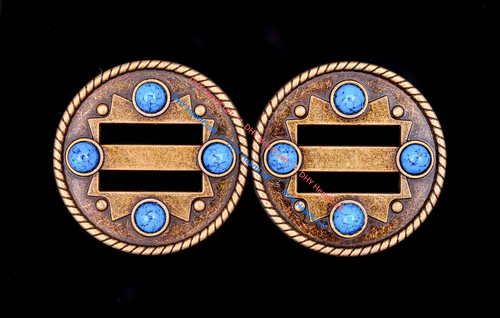 10X Turquoise Cowboy Western Saddle Tack DIY Leather Belt Slotted Concho 1-1/2" - Picture 6 of 12