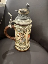 Vintage S.P.Gerz Lidded Beer Stein West Germany RARE Duc Lid With Ornate Scenes