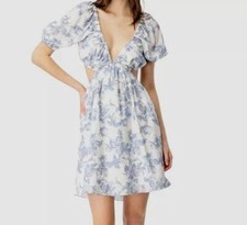 119 Bardot Womens Blue Eden Floral-Print Cutout V Neck A-Line Mini Dress Size 8