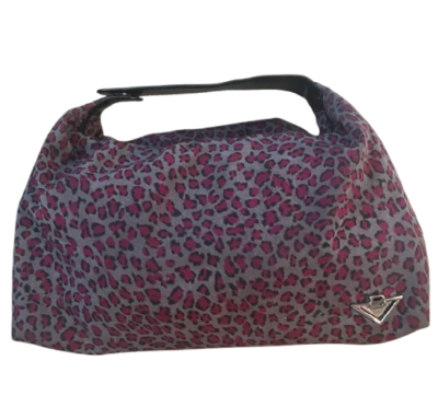 Bottega Veneta Leopard Print Pouch Gray x Red x Black Handle Nylon