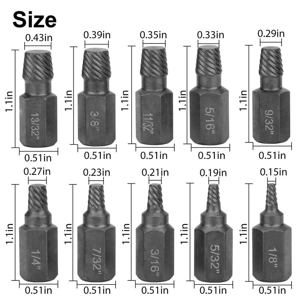 10Ps Screw Extractor Easy Out Drill Bits Kit Damaged Screw Bolt Stud ...