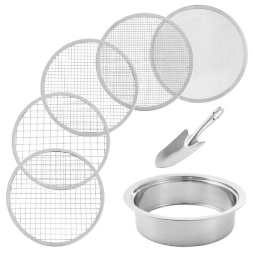5pcs Soil Sifter Stainless Steel Fine Mesh Sieve Sifting Pan Soil Sifter Compost