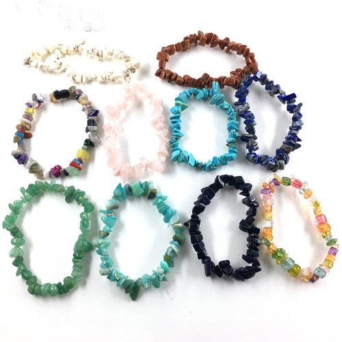 Wholesale Lots 15 Pcs Mix Irregular Natural Gem Stone Stretch Chip Bead Bracelet - Picture 7 of 10